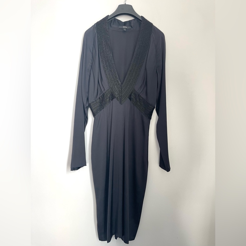 GUCCI 🖤 Vintage 2006 Black Silk Plunge Dress Embellished with Beads | size 40